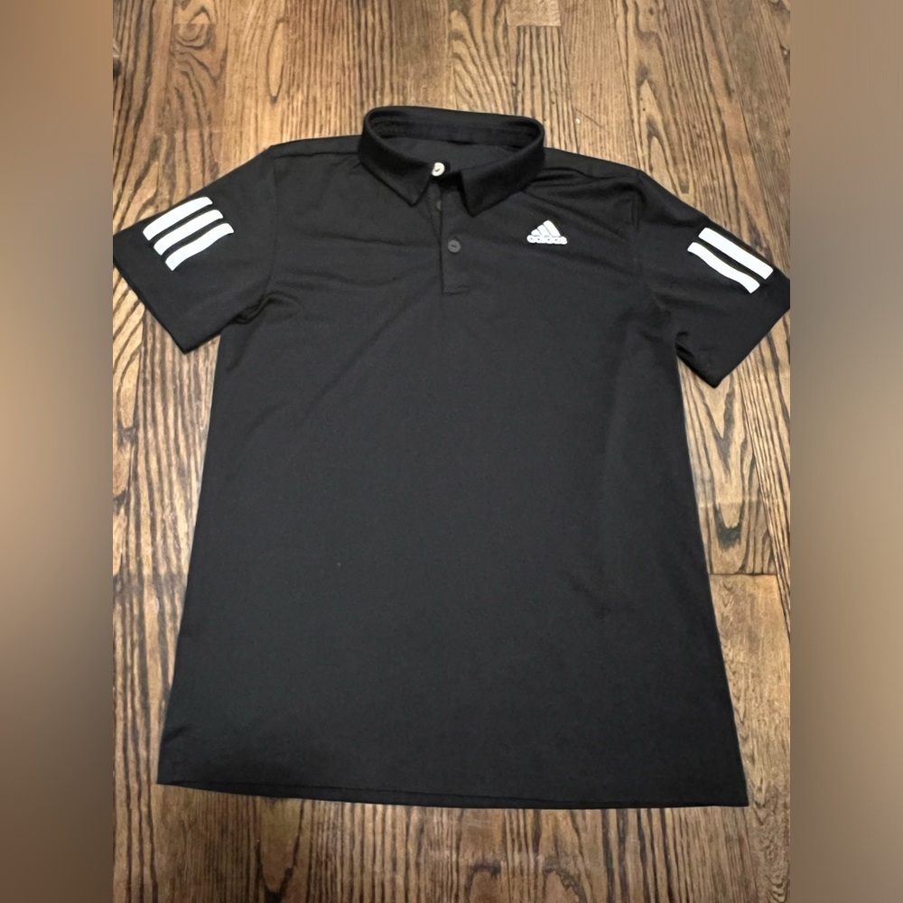 Adidas Kids Black Polo with White Stripes